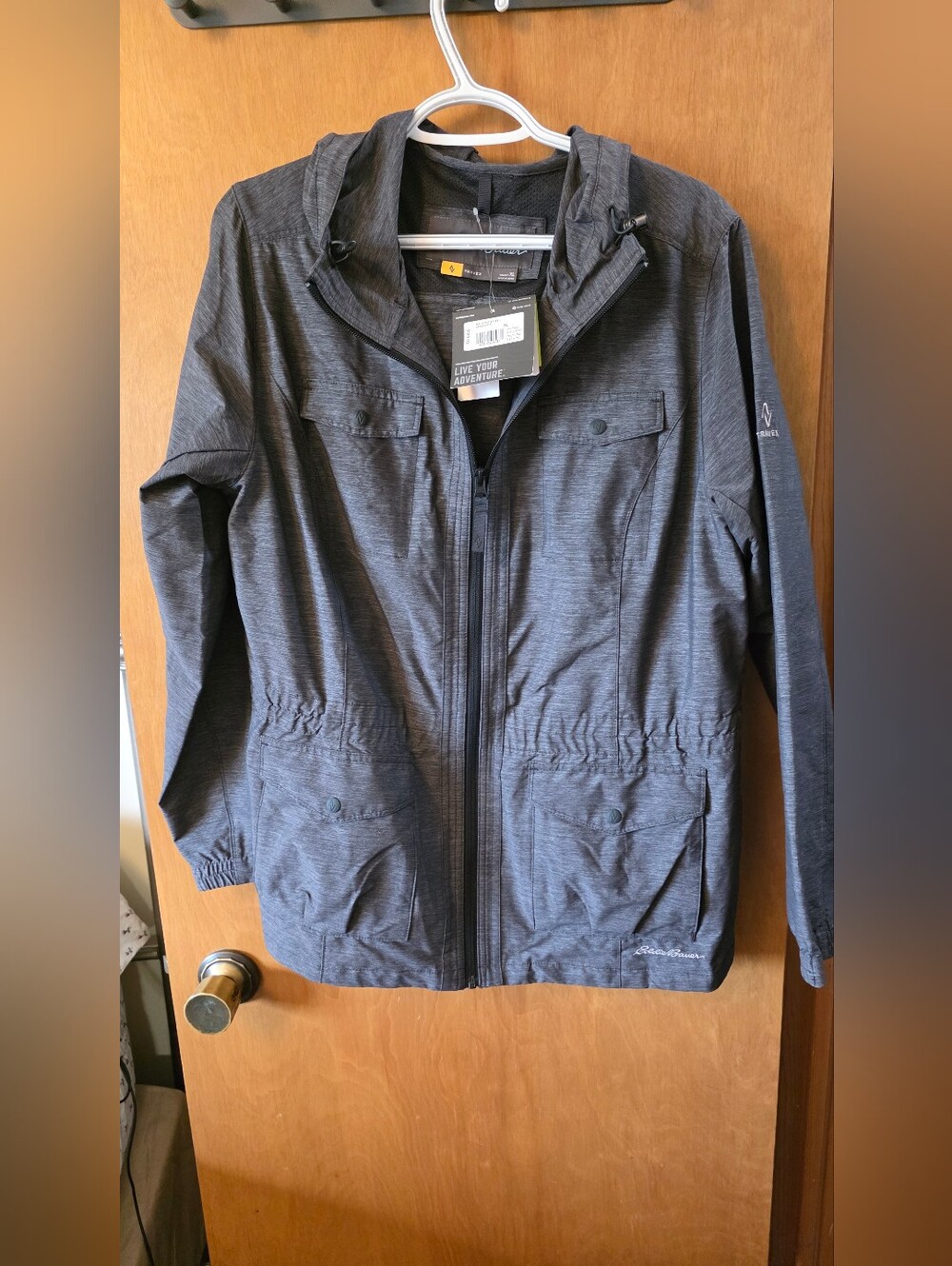 NWT Eddie Bauer Travex Atlas II Rain Travel Jacket Carbon Heather XL $129